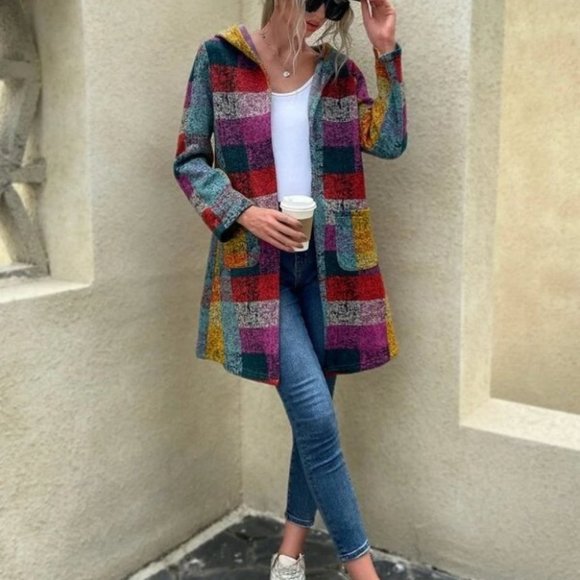 Multi Color Block Pocket Hoodie Jacket Coat - Picture 5 of 5